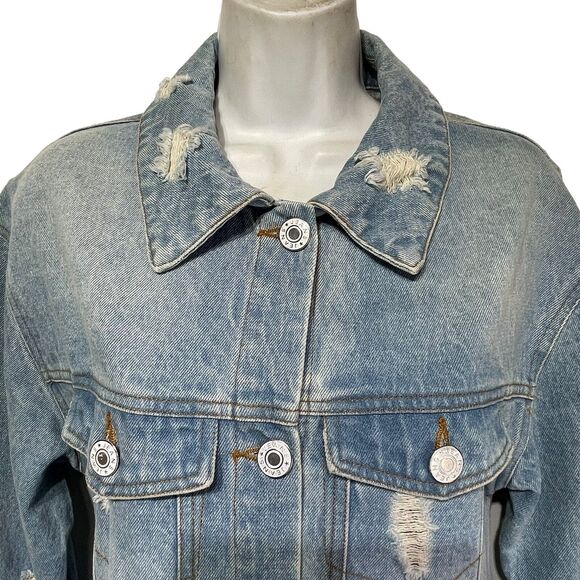 modest barbie distressed long denim trench coat  jacket dress size S - Picture 4 of 11